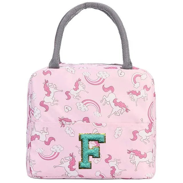 Pink Unicorn Lunch Box with Letter Patch