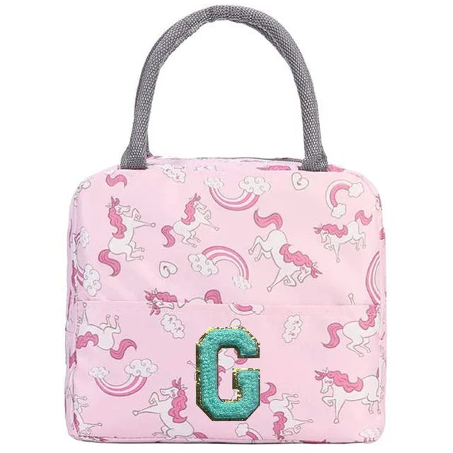 Pink Unicorn Lunch Box with Letter Patch