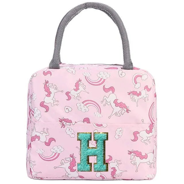 Pink Unicorn Lunch Box with Letter Patch