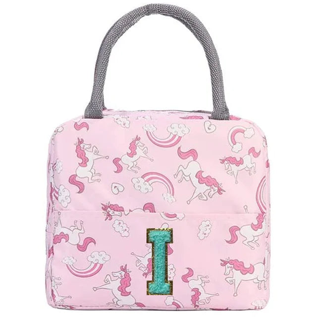 Pink Unicorn Lunch Box with Letter Patch