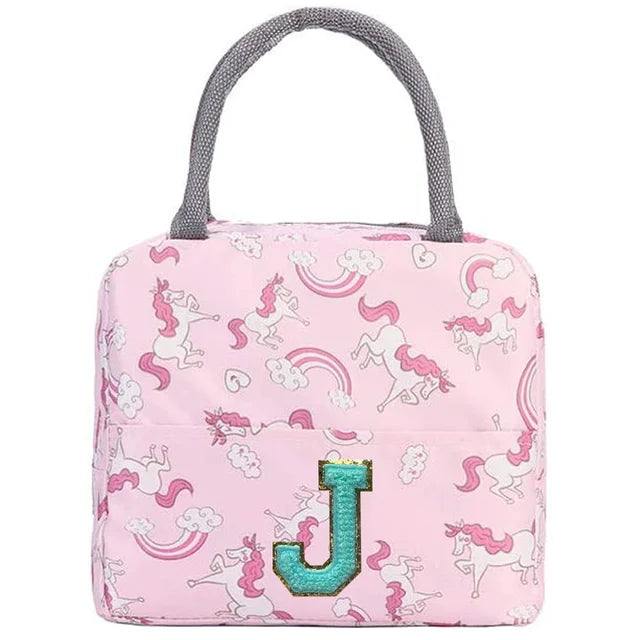 Pink Unicorn Lunch Box with Letter Patch