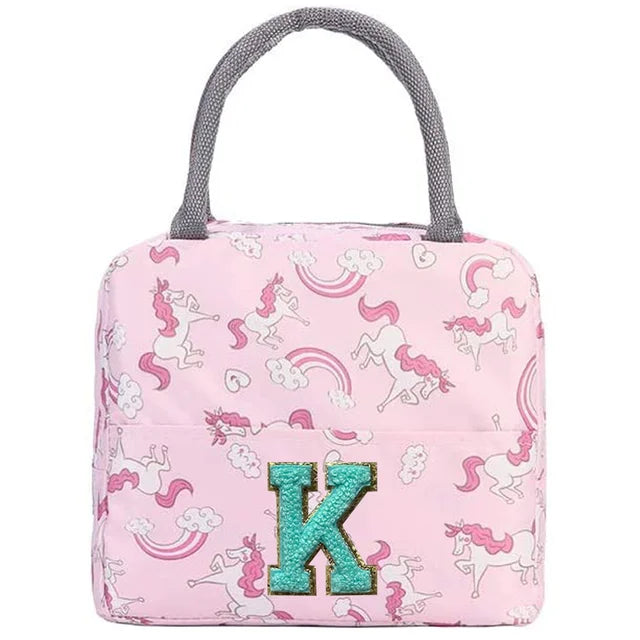 Pink Unicorn Lunch Box with Letter Patch