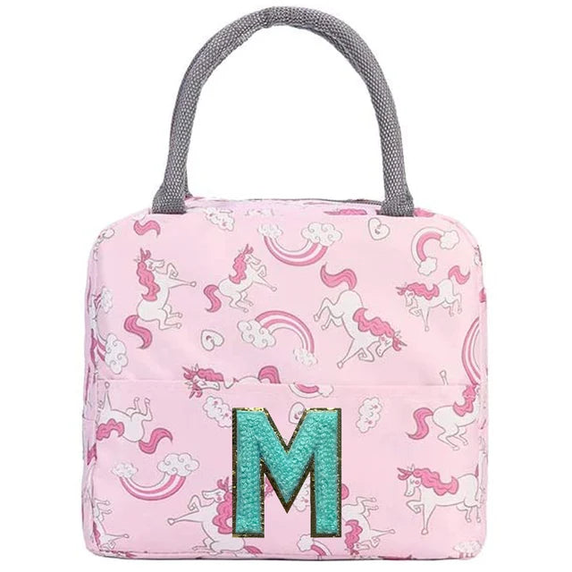 Pink Unicorn Lunch Box with Letter Patch