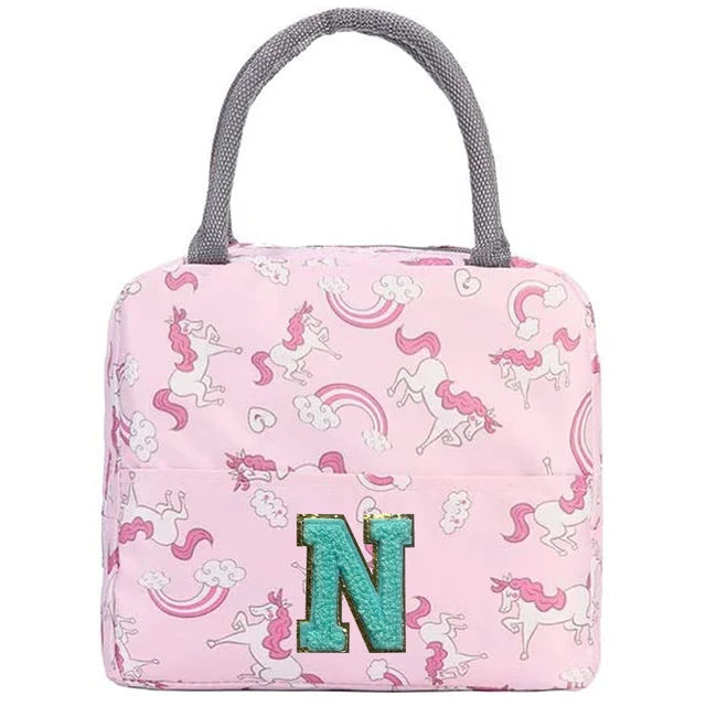 Pink Unicorn Lunch Box with Letter Patch