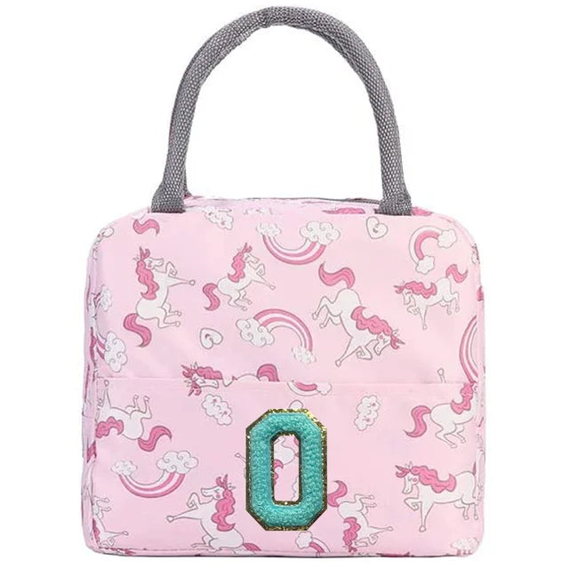 Pink Unicorn Lunch Box with Letter Patch