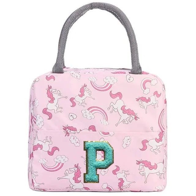 Pink Unicorn Lunch Box with Letter Patch