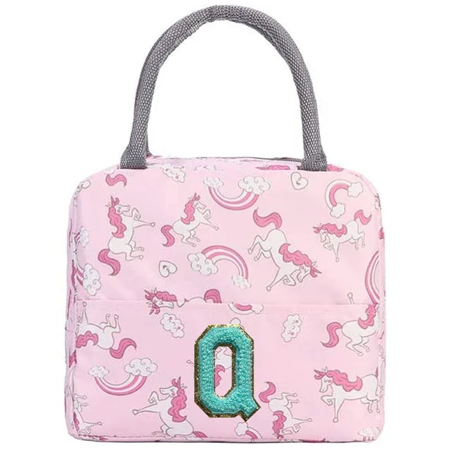 Pink Unicorn Lunch Box with Letter Patch