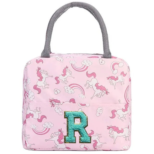 Pink Unicorn Lunch Box with Letter Patch