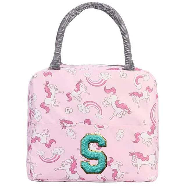 Pink Unicorn Lunch Box with Letter Patch