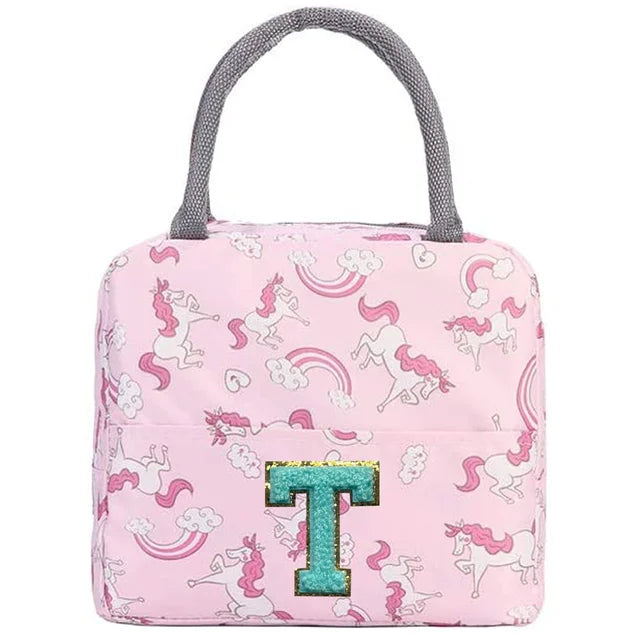 Pink Unicorn Lunch Box with Letter Patch