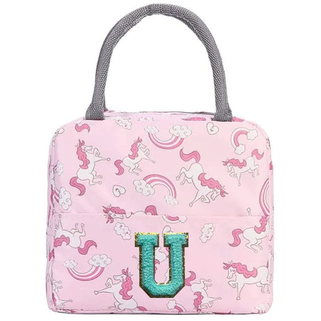 Pink Unicorn Lunch Box with Letter Patch