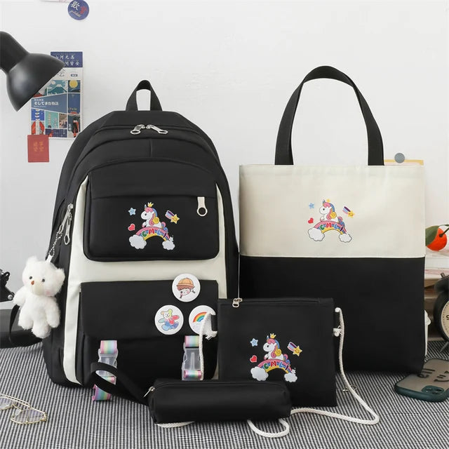 4 Piece Set Unicorn School Bags