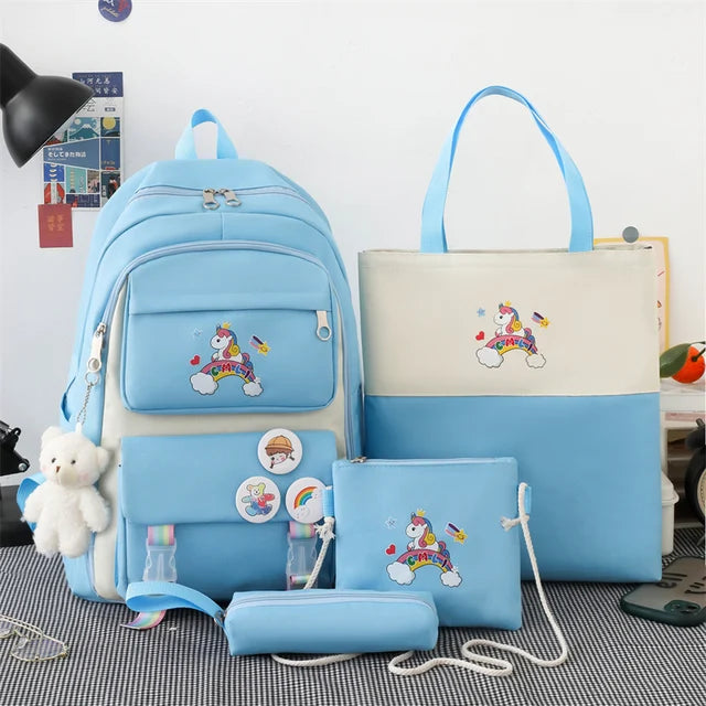 4 Piece Set Unicorn School Bags