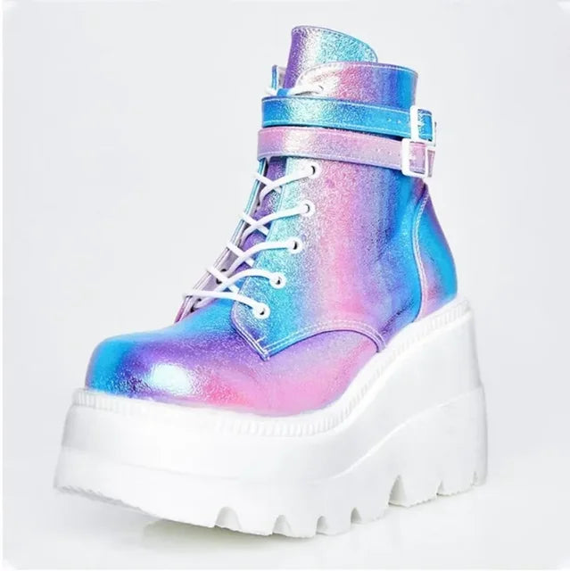 Women's Iridescent Platform Lace-up Boots