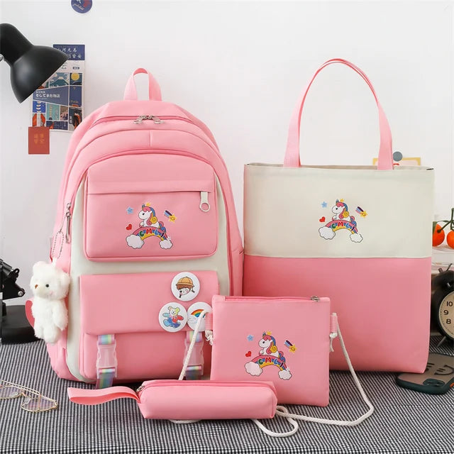 4 Piece Set Unicorn School Bags