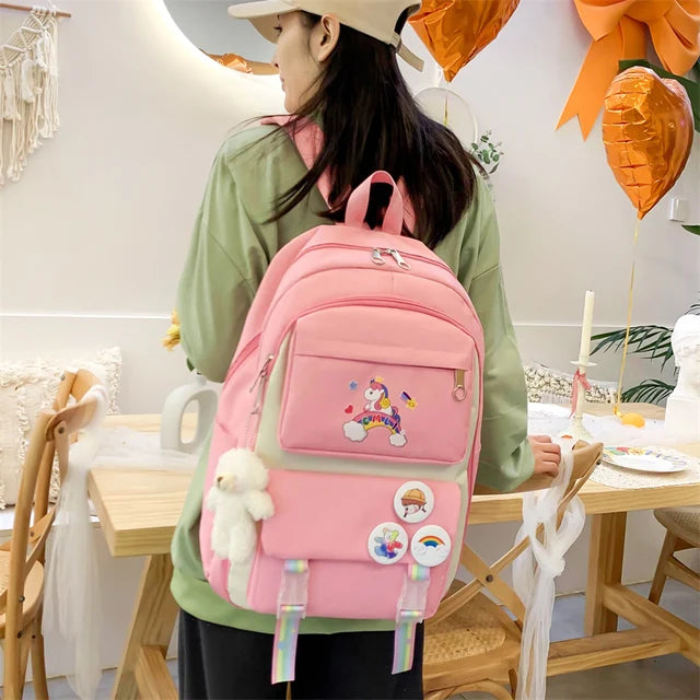 4 Piece Set Unicorn School Bags