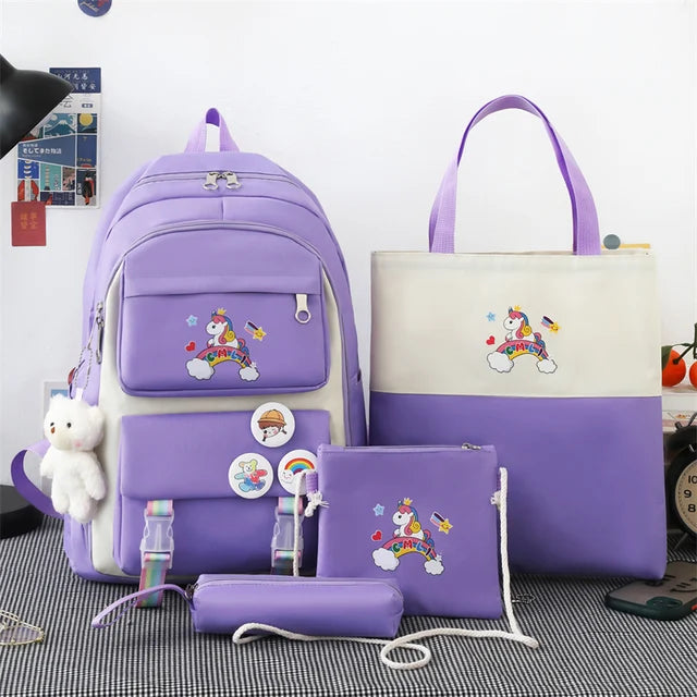 4 Piece Set Unicorn School Bags