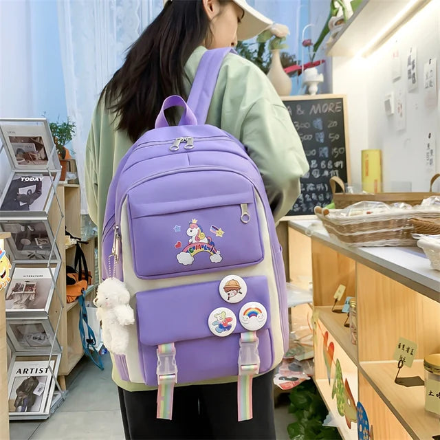 4 Piece Set Unicorn School Bags