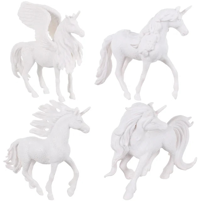 4 Paintable 3D Unicorn Figurines