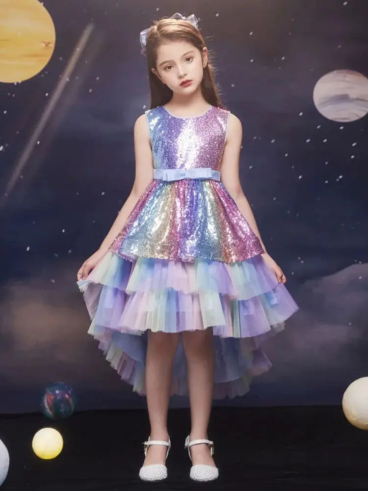 Girls Rainbow Sequins Dress