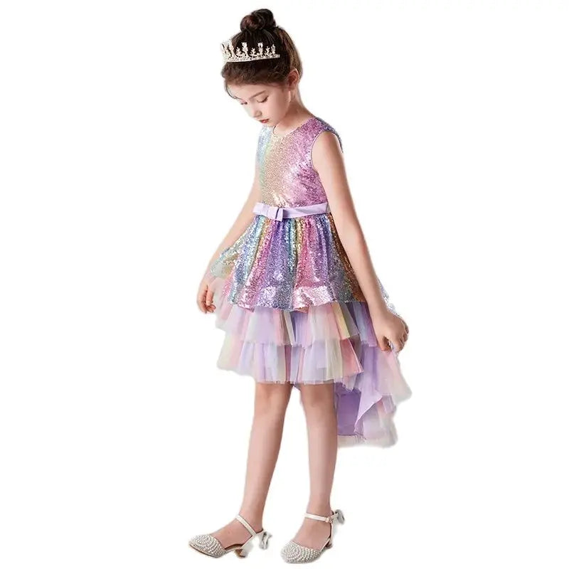 Girls Rainbow Sequins Dress