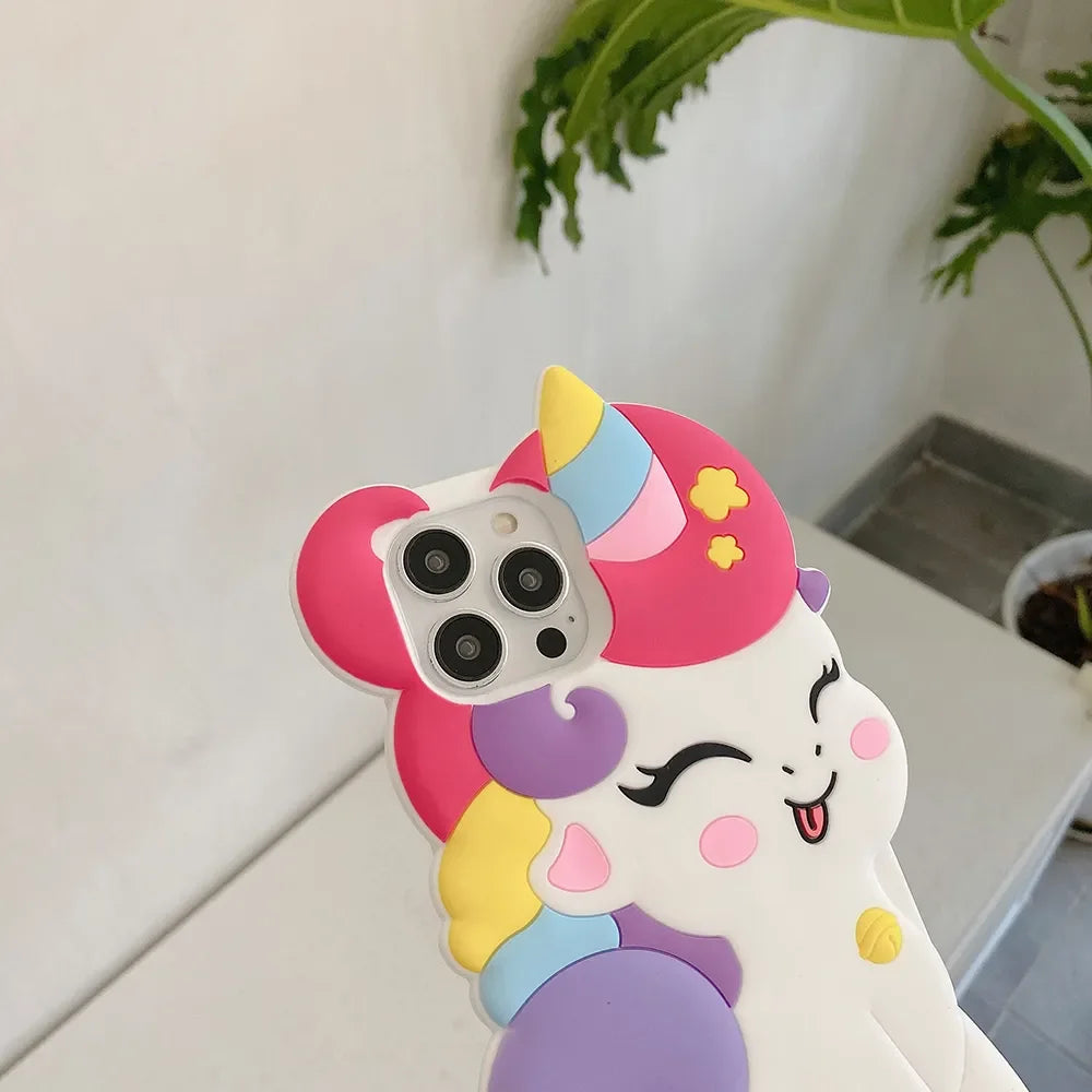 Cute 3D Rainbow Unicorn Case For iPhone 11 12 13 14 15 Pro Max