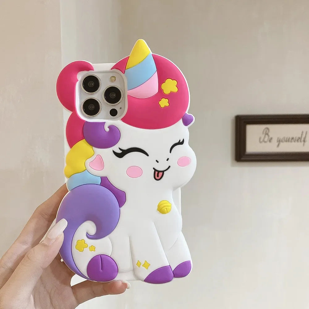 Cute 3D Rainbow Unicorn Case For iPhone 11 12 13 14 15 Pro Max