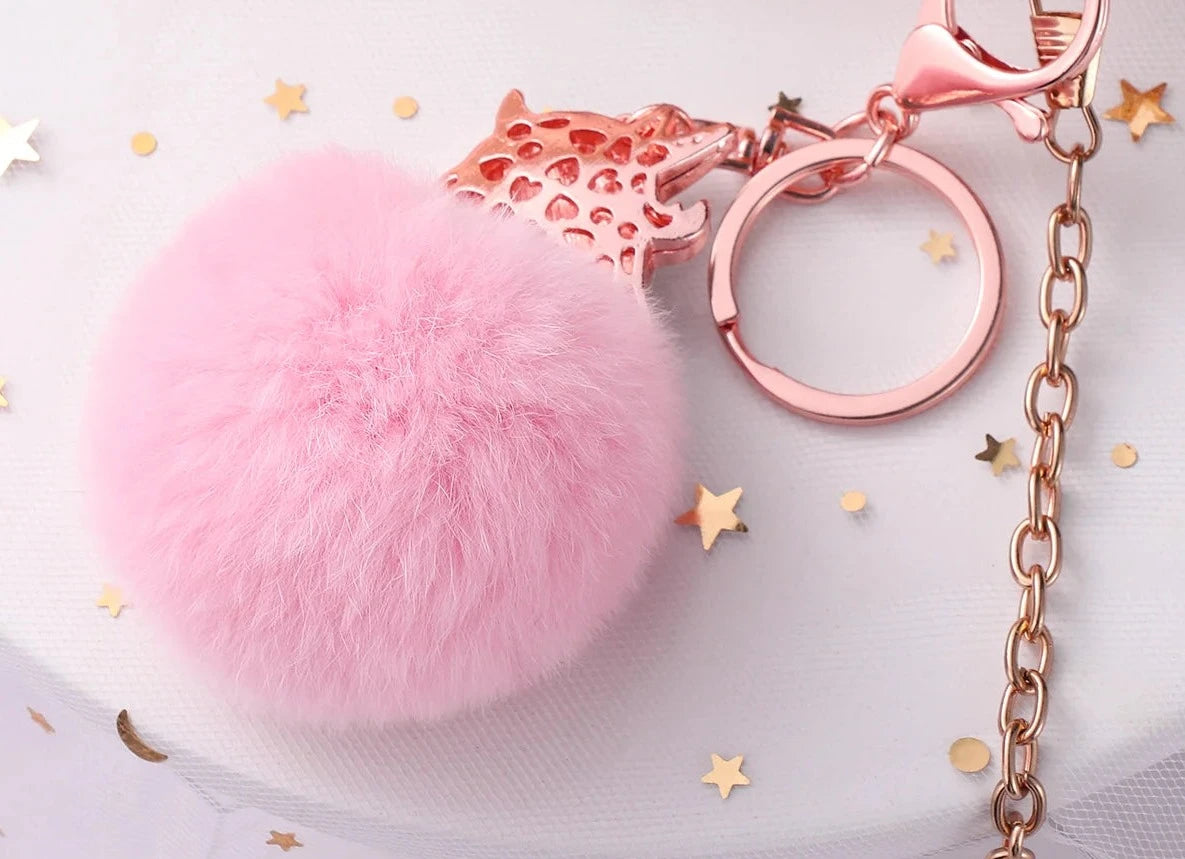 Pink Puff Ball Keychain