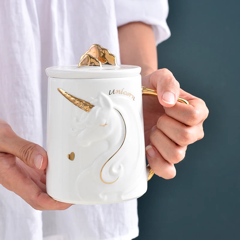 Gorgeous Relief Unicorn Coffee Mug with Phone Holder Lid