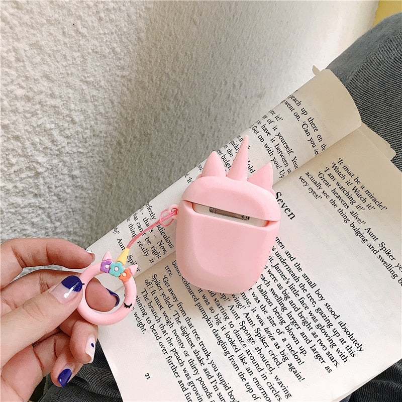 3D Floral Unicorn AirPods Silicone Case Cover with  Stitch Ring