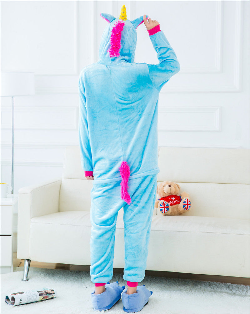 Back of Blue Adult Unicorn Pajamas