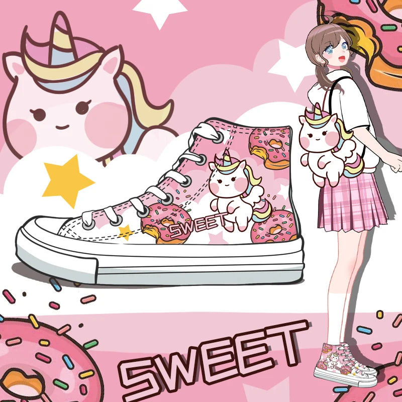 Trendy Anime Cat-i-corn Womens Sneakers