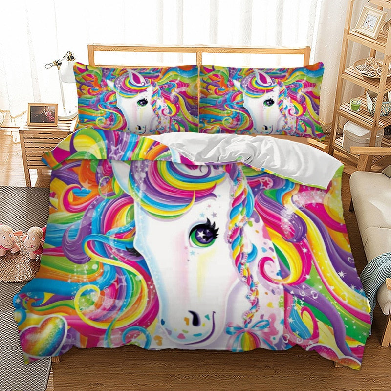 3-Piece Rainbow Majesty Unicorn Duvet Cover Set
