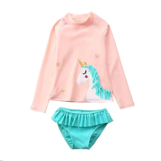 Kids 2pc Long Sleeve Mermaid and Unicorn SwimSuit