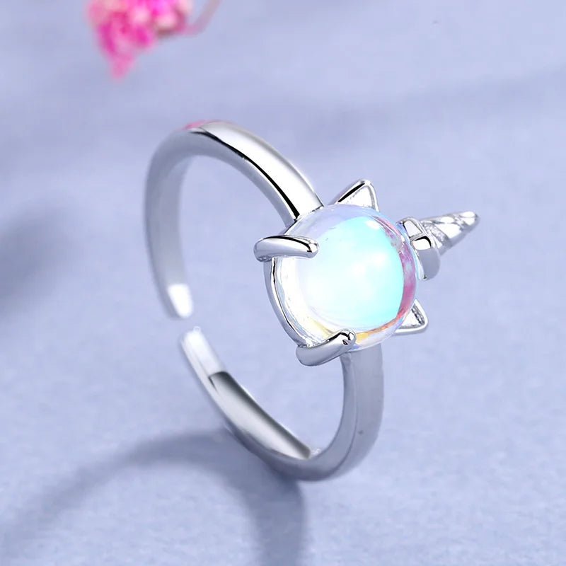 Adjustable Unicorn Moonstone Ring