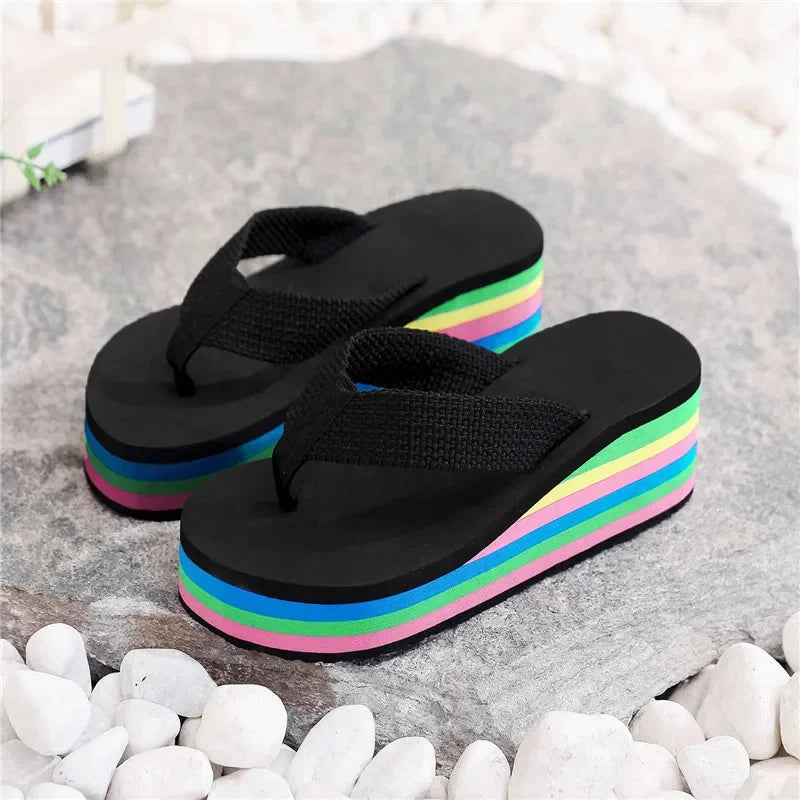 Women Rainbow Thick Soled Sandals