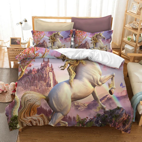 2/3 Pcs Unicorn Bedding Set With Pillowcase Queen Size Duvet Cover