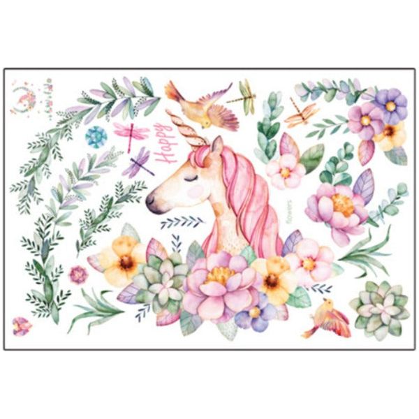 Pretty Floral Unicorn Wall Decal Stickers