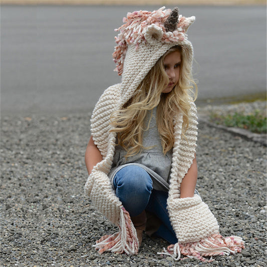 Knitted Unicorn Winter Hat Model 1