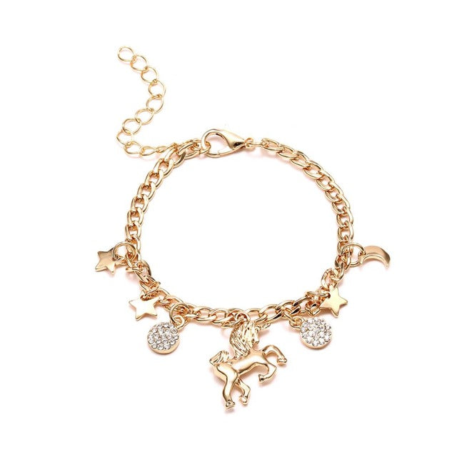 Gold Unicorn Star & Moon Charm Bracelet