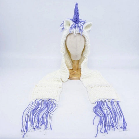 Girls Knitted Unicorn Winter Hat / Hooded Scarf