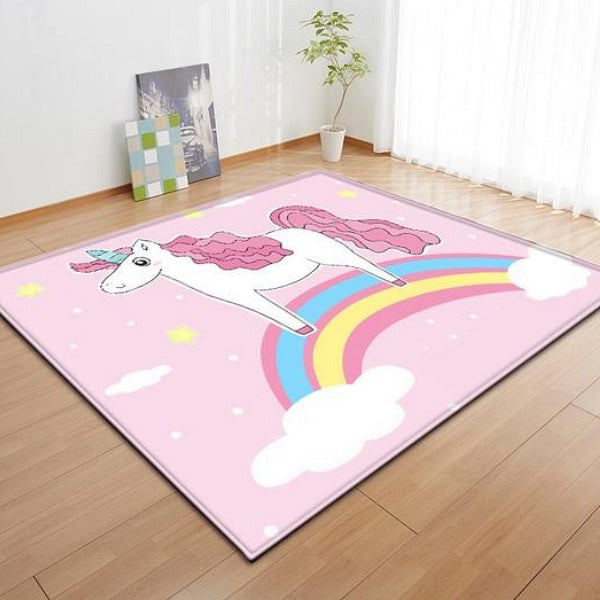 Pink Rainbow Sky Unicorn Area Rug Floor Mat - 100 Unicorns
