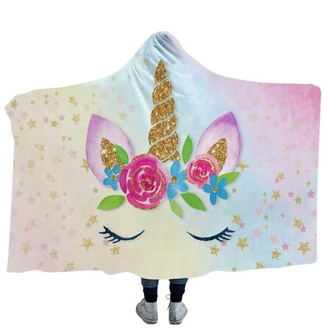 Wearable Plush Fleece Hooded Unicorn Blanket