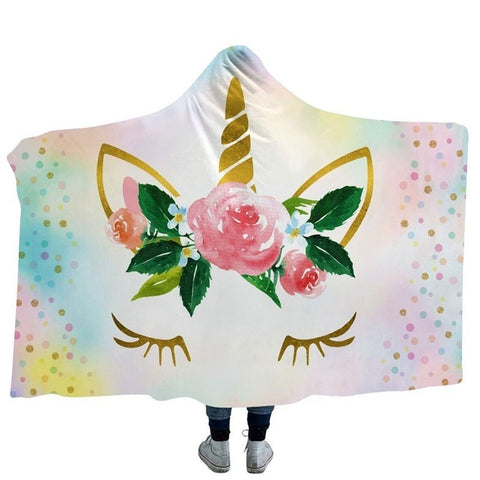 Wearable Plush Fleece Hooded Unicorn Blanket