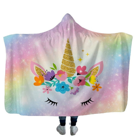 Wearable Plush Fleece Hooded Unicorn Blanket