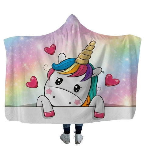 Wearable Plush Fleece Hooded Unicorn Blanket