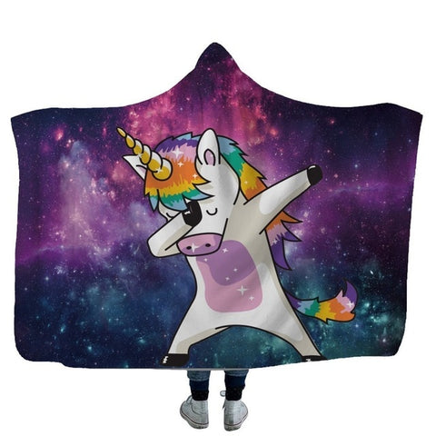 Wearable Plush Fleece Hooded Unicorn Blanket