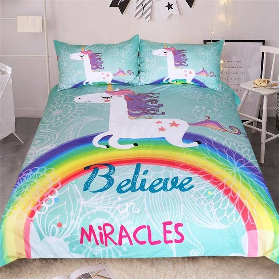 3-Piece Believe In Miracles Unicorn Duvet Cover Set