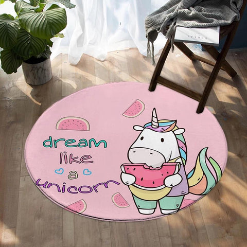 Round Cartoon Dream Like A Unicorn Floor Mat