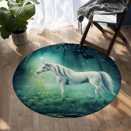 Round Magic Forest Unicorn Floor Mat Rug